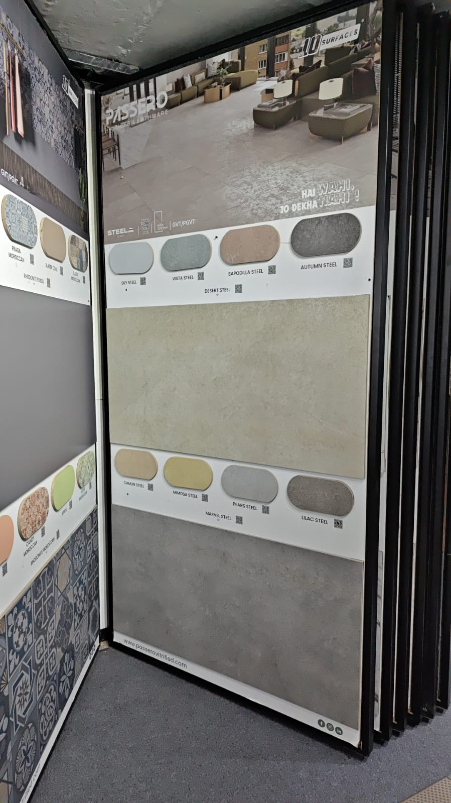 Passero vitrified tiles brand display board